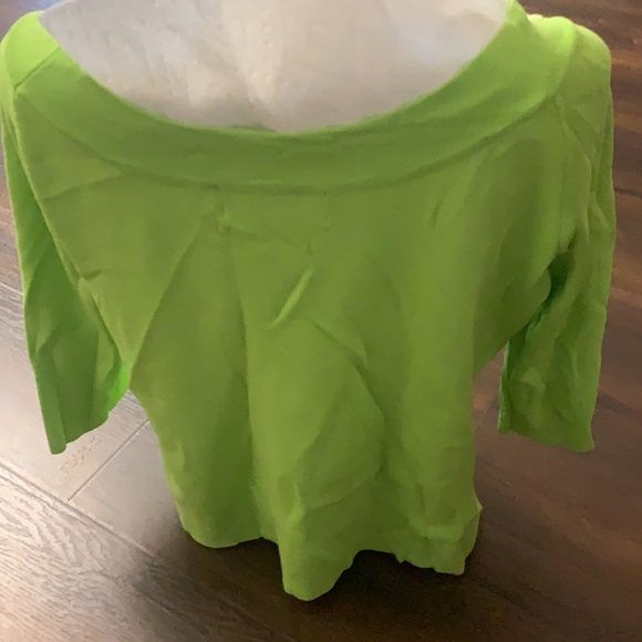 JOSEPH A. Lime green knit top PULLOVER blouse floral LARGE NEW - Picture 3 of 6
